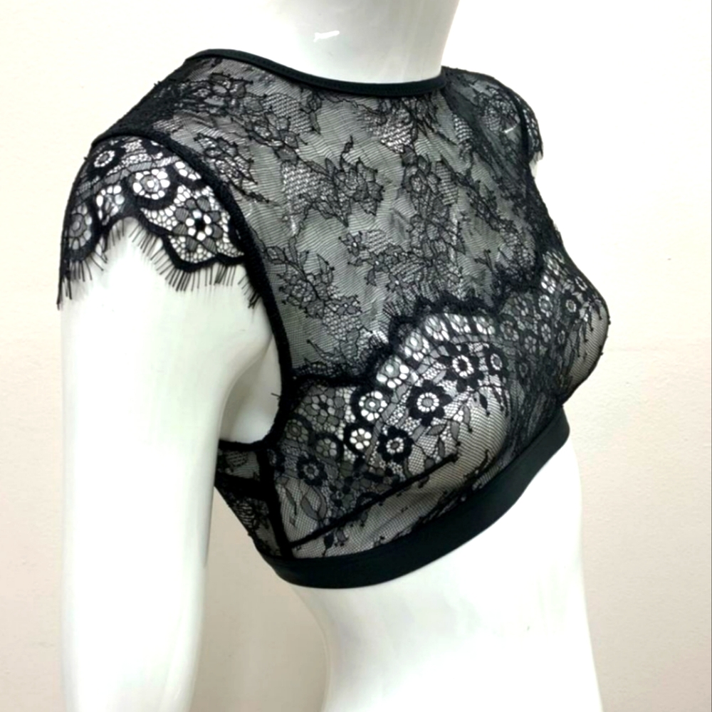 Sam Edelman | Cap Sleeve Lace Bralette Top | Black | M